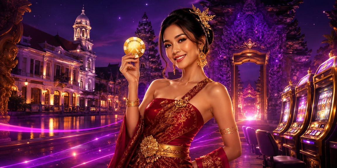 Suasana kasino malam yang penuh warna neon dan keseruan bermain